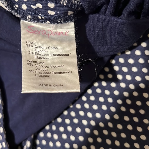 SERAPHINE MATERNITY NAVY OVER BELLY PRINTED POLKA DOT ANKLE PANT SIZE 4 - Picture 8 of 9